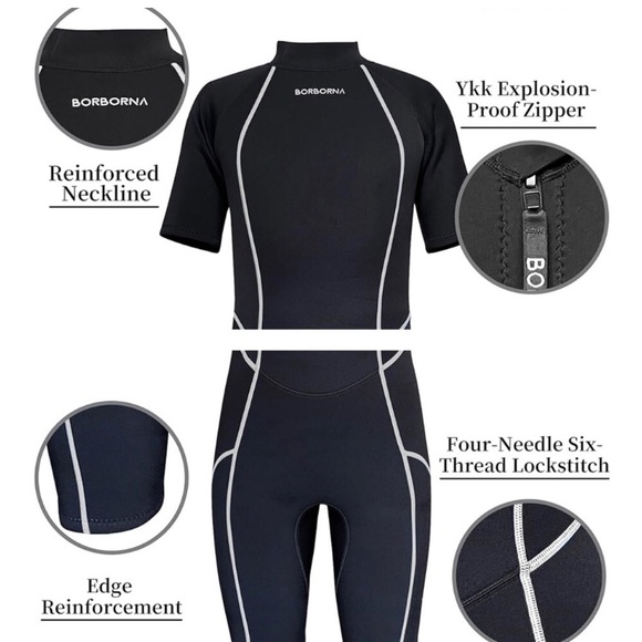 BorBorna Shorty Wetsuit Men 3mm Neoprene One-Piece Diving Back Zip Short XL NWOT - Picture 6 of 7